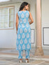 Sky Blue Pure Cotton Ethnic Motifs Printed Straight Kurta Pant Set
